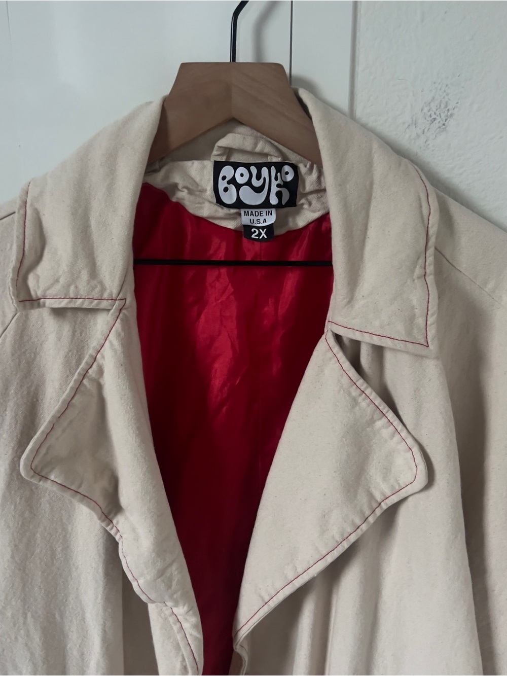 Anthropologie Boyko Tulip Trench Coat Jacket in Beige and Red - Picture 5 of 7